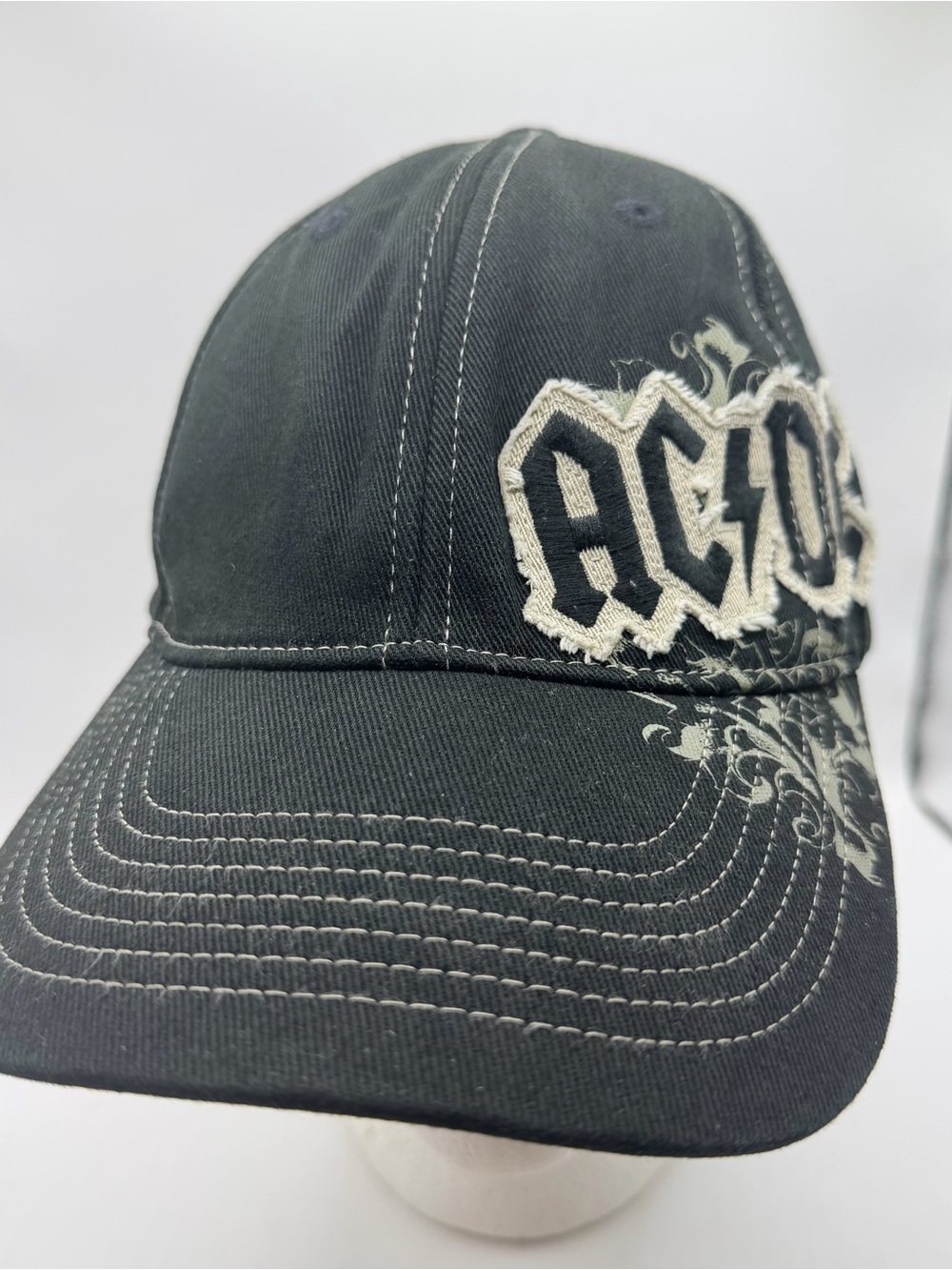 Vintage AC/DC Rock Band Hat Cap Black Distressed Lightning Bolt Patch Rockware